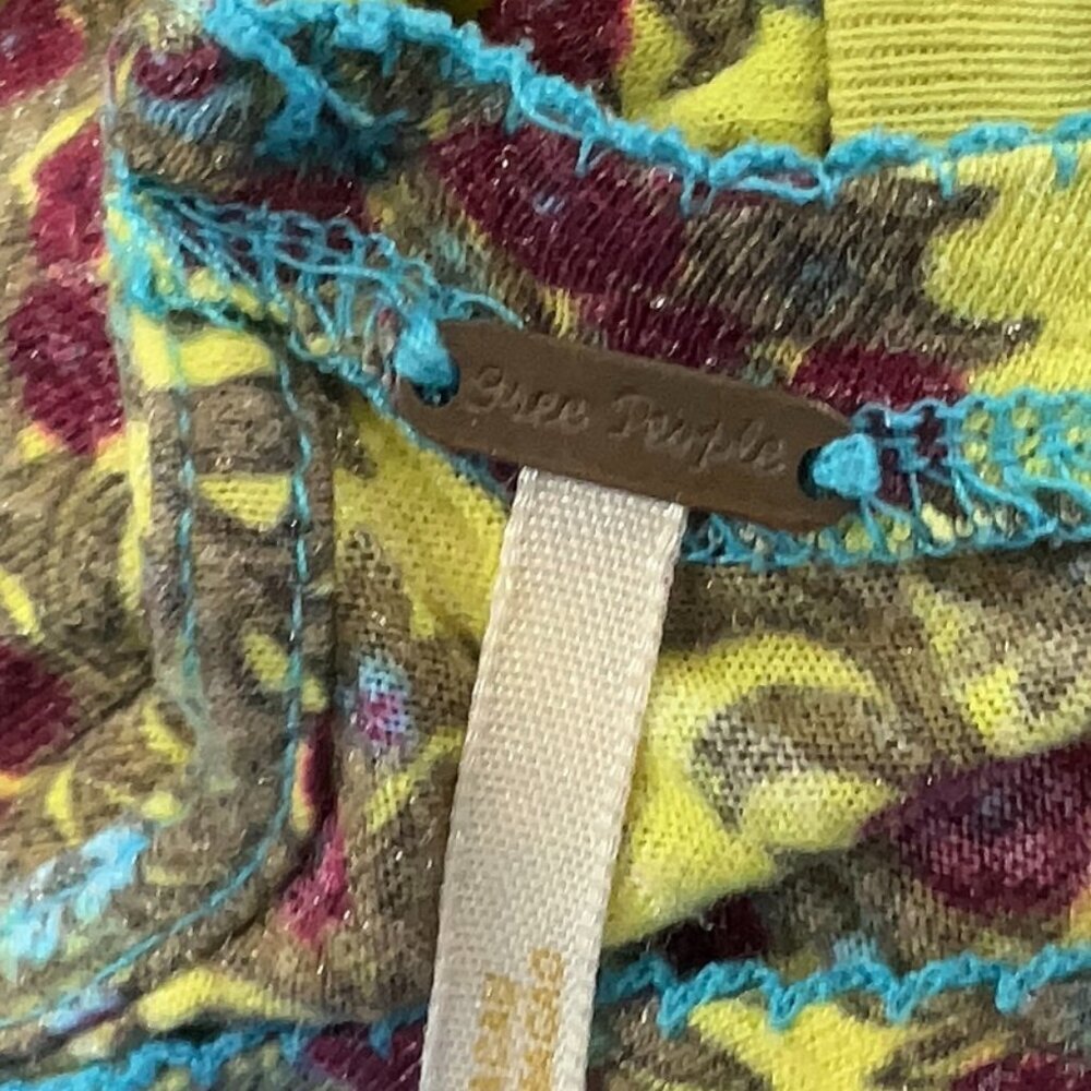Free People Vibrant Floral Print Shirt Puff Sleeve Turquoise Tie Back Size XS - Picture 3 of 4